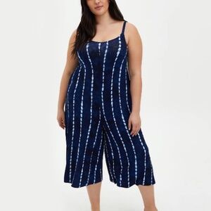 Torrid - Blue Tie Dye Super Soft Culotte V-Neck Sleeveless Jumpsuit Wide Leg 1X